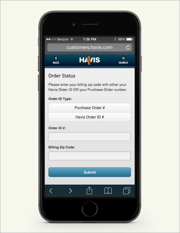 Havis Mobile Order Status